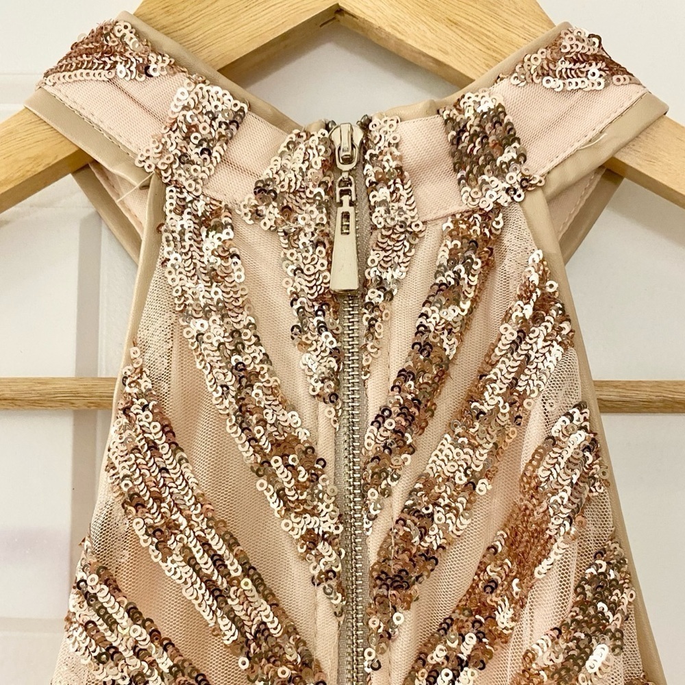 Rose Gold Sequin Halter Dress EUC Size Medium - Picture 7 of 12